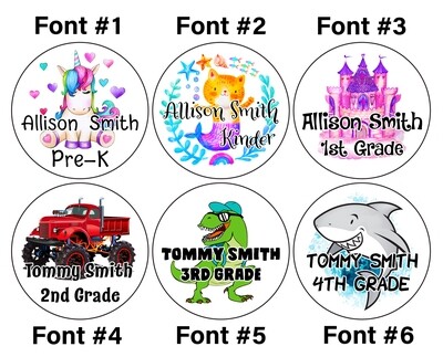 Full Sheet - 2'' Circle, School Stickers, Clear Sticker, Name/Grade - 20 Clear Stickers