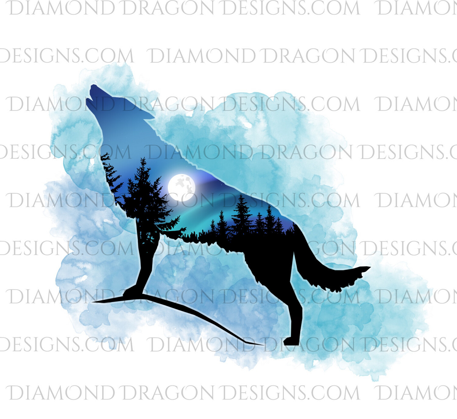 Animals - Wolf, Silhouette Watercolor, Digital Image