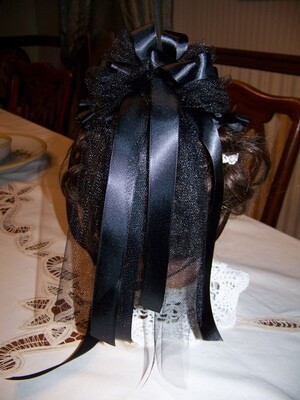 Ladies Civil War, Victorian Hat, Black Velvet Teardrop Hat with Satin Ruffle and Large black satin Ribbon Rose