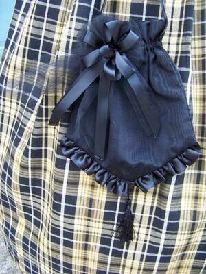 Dickens Civil War Ladies Long Skirt and Sash or Skirt, sash and Cape one size fits most Black, Golden Tan or khaki, and white plaid cotton homespun with braid trim on cape Handmade in the USA