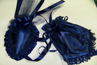 Ladies Civil War, Victorian Hat and Reticule,Navy Blue  SatinTeardrop Hat with Satin Ruffle and Large Ribbon Rose