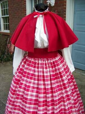 Civil War Skirt,Victorian,costume Long drawstring SKIRT and Sash or Cape Red and white Taffeta plaid with Red sash Handmade