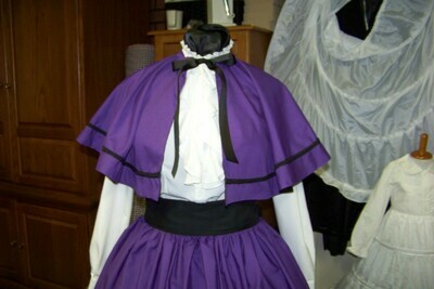 Ladies Dickens Outfit,Civil War costume Long drawstring SKIRT with cape an sash one size fits most Solid Purple Broadcloth cotton  Handmade in the USA