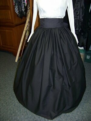 Ladies Dickens Outfit,Civil War costume Long drawstring SKIRT or cape or sash one size fits most Solid Black Broadcloth cotton  Handmade in the USA