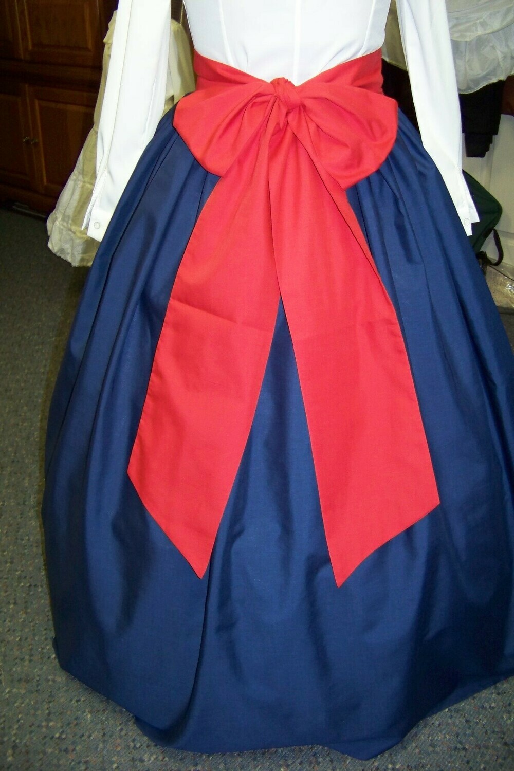 Ladies Dickens Outfit,Civil War costume Long drawstring SKIRT or cape or sash one size fits most Solid Navy Blue Broadcloth cotton  Handmade in the USA