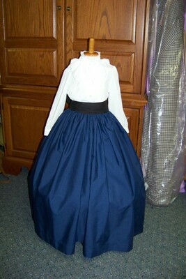 Child's Dickens Outfit,Civil War costume Long drawstring SKIRT or cape or sash one size fits most Solid Navy Blue Broadcloth cotton  Handmade in the USA
