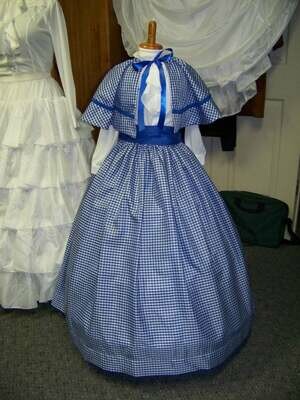 Child's Dickens Outfit,Civil War costume Long drawstring SKIRT or cape or sash one size fits most Royal Blue gingham check taffeta  Handmade in the USA