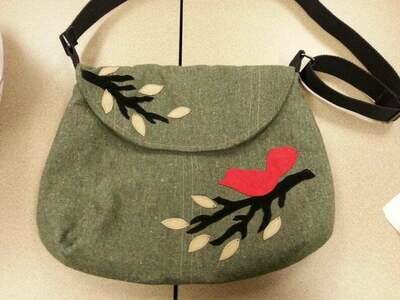 Book Bag Pdf Sewing Pattern #127B Large Handbag or tote-bag with Tutorial e-file with instant download Bird Applique on front