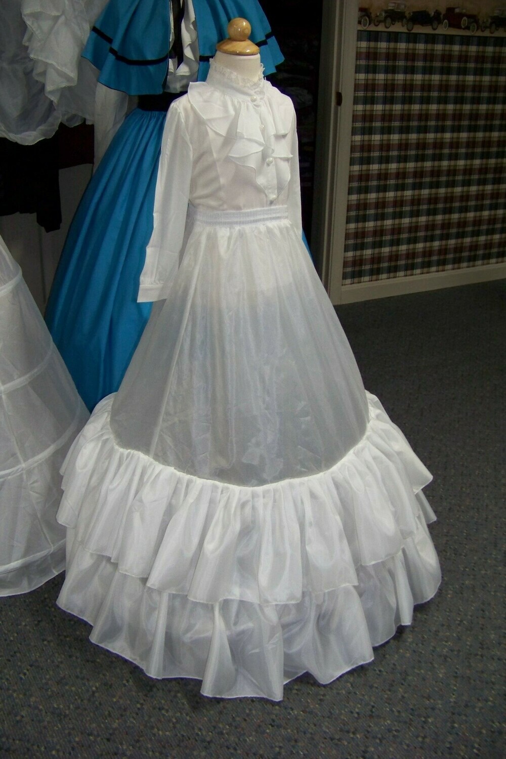 Child&#39;s Youth or Sm Adult Petticoat 2 Bone Hoop, 2 Ruffled WHITE , adjust 80 to 100&quot; circle and 34- 36&quot; hem length Steel Boning elastic waist