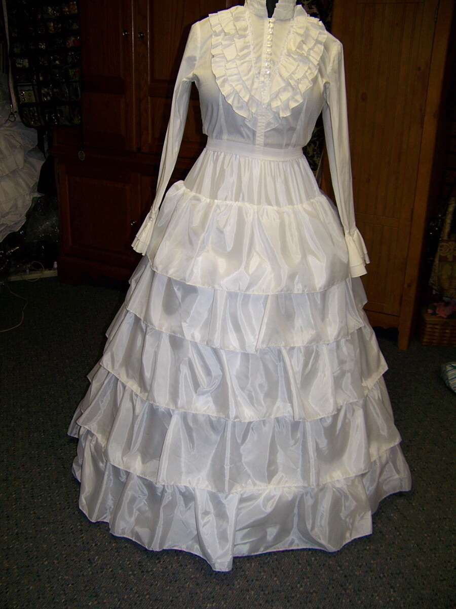 Ruffled Petticoat-4 Bone Hoop, WHITE Nylon, adjustable 90&quot; - 111&quot; circle hem length is 38&quot;- 39&quot; long with Steel Boning and waist 26&quot; - 40&quot;