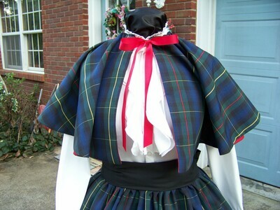Dickens Christmas, Civil War, Victorian CAPE ONLY one size fits most Navy Blue, Black, yellow, and red plaid cotton blend homespun, Scottish Tartan fabric, Handmade in the USA