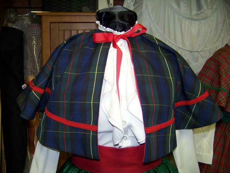 Dickens Christmas, Civil War, Victorian CAPE ONLY one size fits most Navy Blue, Black, yellow, and red plaid cotton blend homespun, Scottish Tartan fabric, Handmade in the USA