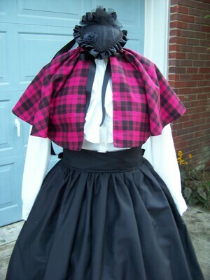 Child&#39;s Dickens Outfit,Civil War costume Long drawstring SKIRT or cape or sash one size fits most Pink and Black Plaid cape with Black solid cotton skirt Handmade in the USA