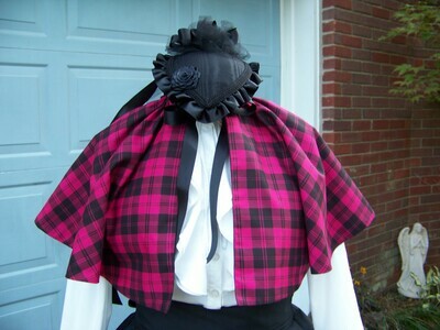 Child's Dickens Outfit,Civil War costume Long drawstring SKIRT or cape or sash one size fits most Pink and Black Plaid cape with Black solid cotton skirt Handmade in the USA
