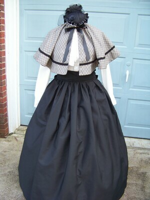 Youth Dickens Outfit costume Long drawstring SKIRT or cape is black tweed print cotton or black sash one size fits most Solid Black Broadcloth cotton skirt