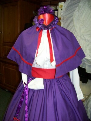 Ladies Dickens Outfit,Civil War costume for Red Hat ladies Long drawstring SKIRT with cape an Red sash one size fits most Solid Purple Broadcloth cotton  Handmade in the USA