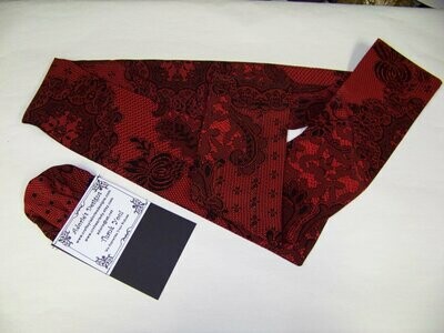 Ascot or Cravat Red and Black Floral Paisley lacy look, silky cotton blend print fabric 4" x 56" Men's Historical Wedding, cravat necktie Civil War Reenactments Handmade in the USA