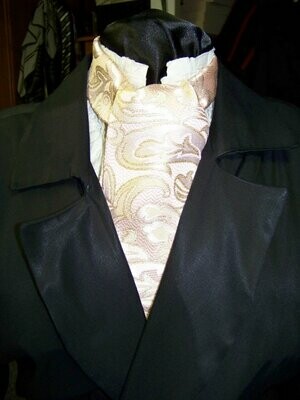 Ascot or Cravat peachy pink and Gold Metallic Paisley Brocade fabric 4&quot; x 56&quot; Men&#39;s Historical Bow Tie or Wedding, and pocket square to match