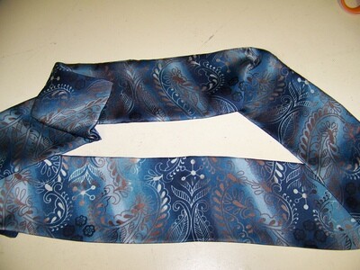 Ascot or Cravat Dickens Necktie Brown, black and blue silkily fabric 4" x 57" Men's Historical Bow Tie or Wedding Tie or Pocket Puff to match.Civil War Reenactments Handmade in the USA