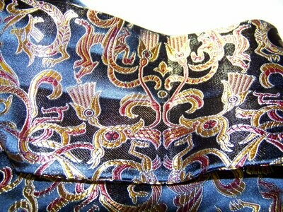 Men's Necktie Ascot and pocket square puff Navy Blue, Gold and Maroon Royal print Brocade fabric 4" x 44" Men's cravat tie or pocket puff
