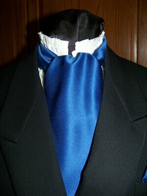 Ascot or Cravat with pocket puff Dark Royal Blue Mat Satin fabric 4" x 56" Men's Historical Bow Tie or Wedding, cravat tie