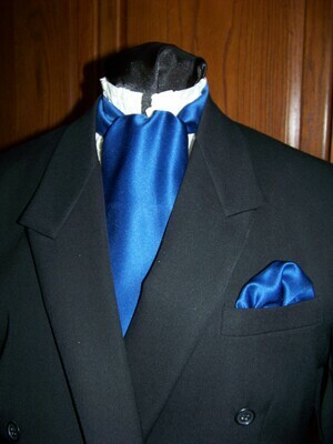 Ascot or Cravat with pocket puff Dark Royal Blue Mat Satin fabric 4&quot; x 56&quot; Men&#39;s Historical Bow Tie or Wedding, cravat tie