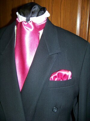 Ascot or Cravat Hot Pink Satin fabric 4" x 58" Men's Historical Bow Tie or Wedding, cravat mans necktie or pocket square