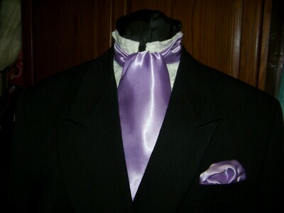 Ascot or Cravat Lavender satin Silky solid fabric 4&quot; x 54&quot; Men&#39;s Historical Tie or Wedding, cravat tie or Pocket Square puff