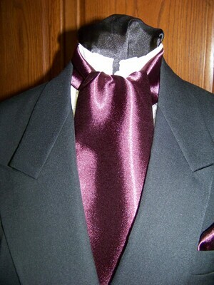 Ascot or Cravat Plum satin or burgundy satin Silky print fabric 4" x 54" Men's Historical Tie or Wedding, cravat tie or Pocket Square puff