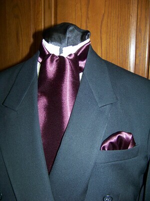 Ascot or Cravat Plum satin or burgundy satin Silky print fabric 4&quot; x 54&quot; Men&#39;s Historical Tie or Wedding, cravat tie or Pocket Square puff