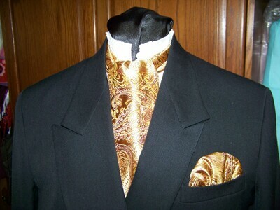 Ascot Necktie and Pocket Square Paisley Gold Metallic Paisley Brocade fabric 4&quot; x 56&quot; Men&#39;s Historical Bow Tie or Wedding, cravat tie