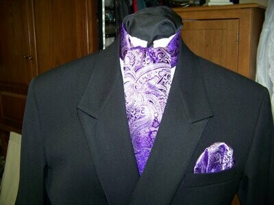 Men&#39;s Ascot tie or Cravat Purple and Silver metallic Floral Paisley print fabric 4&quot; x 57&quot; Men&#39;s Historical Wedding, cravat tie or pocket puff