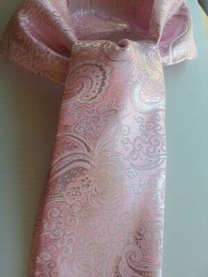 Ascot or Cravat Pink and Silver metallic Floral Paisley print fabric 4" x 56" Men,s Historical Wedding, cravat tie