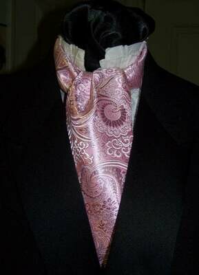 Ascot or Cravat Pink and Silver metallic Floral Paisley print fabric 4&quot; x 56&quot; Men,s Historical Wedding, cravat tie