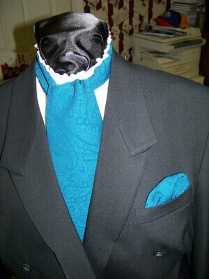 Ascot or Cravat teal paisley print 4" x 54" Men's Wedding, cravat tie or matching pocket puff