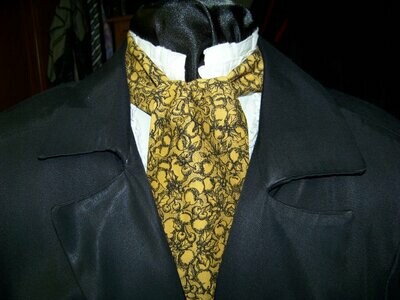 Ascot or Cravat Harvest Gold and black floral cotton print fabric 4&quot; x 42&quot; Men&#39;s Historical Wedding, cravat tie SALE
