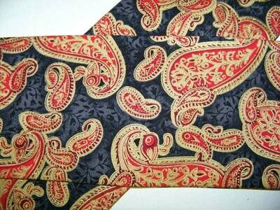 Ascot or Cravat Red, Black with Gold Floral Paisley cotton print fabric 4" x 43" Men's Historical Wedding, cravat tie and 10" pocket square
