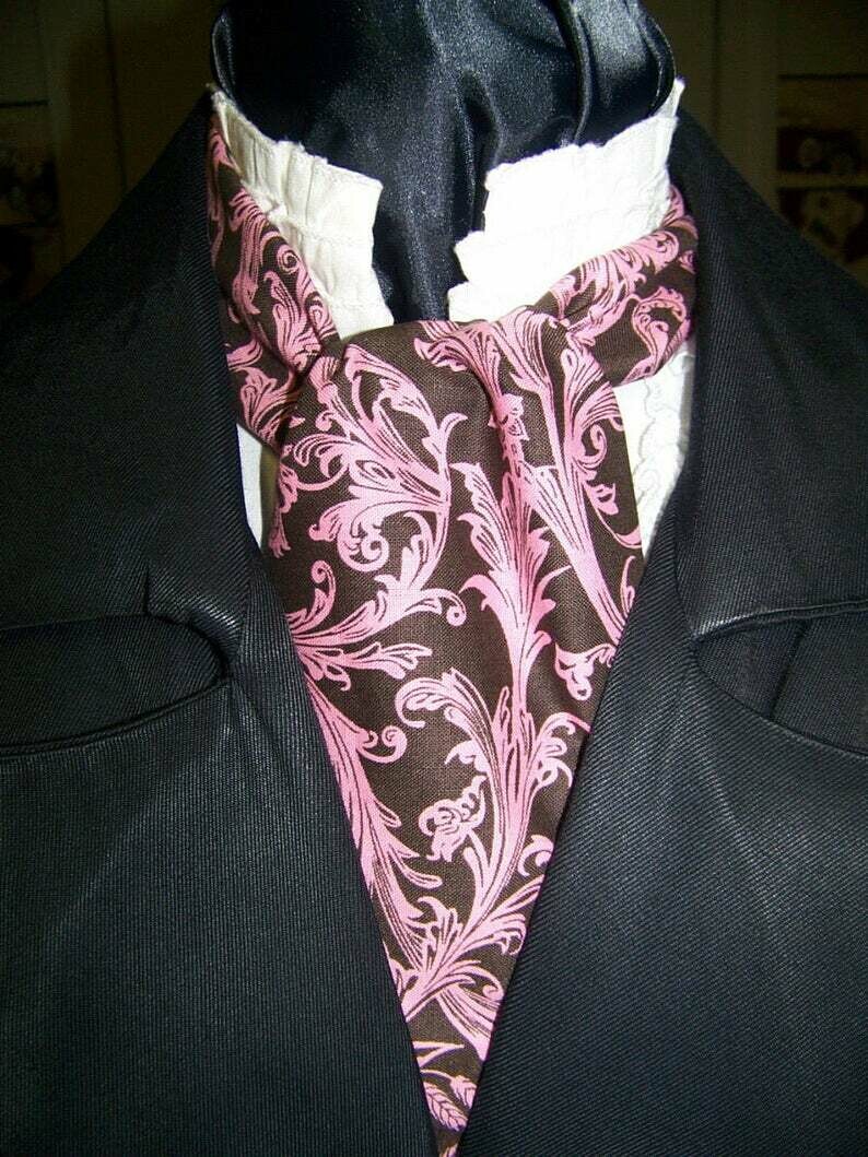 Ascot or Cravat Brown and Floral Paisley cotton print fabric 4&quot; x 42&quot; Men&#39;s Historical Wedding, cravat tie
