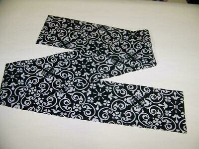 Ascot or Cravat White and Black Damask cotton print fabric 4" x 45"  Men's Historical Wedding, cravat tie or Pocket Square