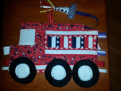 DIY Toy Fire Truck Patchwork Crinkle Toy with ribbons pdf sewing pattern with Instant Download e-file Quilt toy