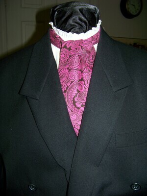 Ascot or Cravat Hot Pink and black Floral Paisley print fabric 4&quot; x 44&quot; Men&#39;s Historical Wedding, cravat tie