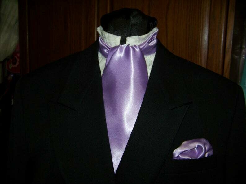 Silky Lavender solid satin fabric 4&quot; x 54&quot; Men&#39;s Historical Tie or Wedding, cravat tie or Pocket Square puff