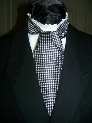 Ascot or Cravat Black and White Hound's tooth print silky fabric 3" x 54" Men's Historical Bow Tie or Wedding, cravat tie