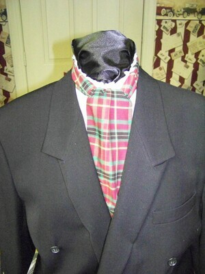 Ascot or Cravat Red,White and Black cotton print fabric 4" x 43" Men's Historical Wedding, cravat tie