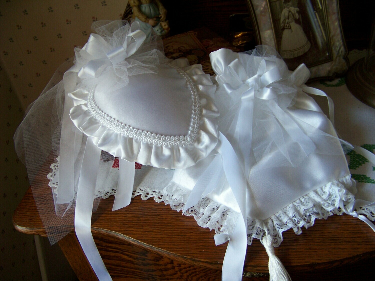 Ladies Civil War, Victorian Hat and Ridicule,White Satin Satin Teardrop Hat with Satin Ruffle and Large