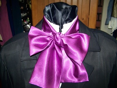 Ascot or Purple Plum Satin fabric 4&quot; x 55&quot; Men&#39;s Historical Wedding, cravat tie or Pocket Square Puff