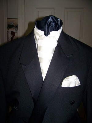 Ascot or Cravat Creamy Ivory Stripe fabric 4&quot; x 48&quot; Men&#39;s Historical Bow Tie for Wedding, with pocket puff