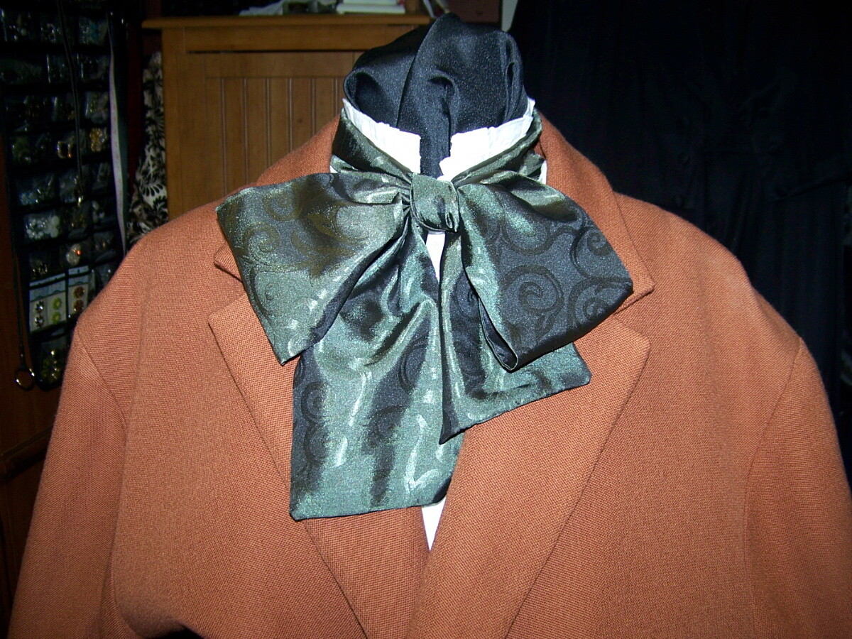 Ascot or Cravat Olive Green Paisley Silky print fabric 4&quot; x 57&quot; Men&#39;s Historical Bow Tie or Wedding, cravat tie