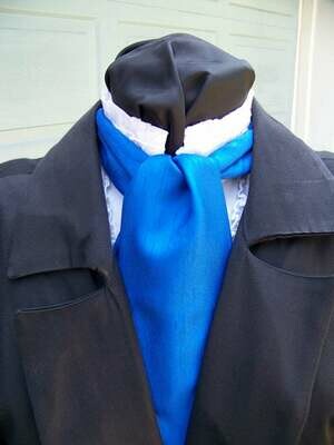 Ascot or Cravat with pocket square puff Royal Blue Mat Satin with Ridges fabric 4" x 58" Men's Historical Bow Tie or Wedding, cravat tie