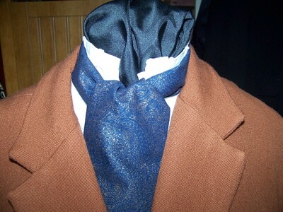 Ascot Navy Blue with Gold Paisley print  fabric 4" x 44" Men's cravat tie